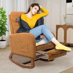 Boucle Rocking Accent Armchair with Footrest and Side Pocket for Living Room - Picture 1 of 9