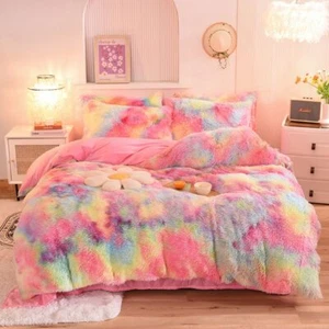 Shaggy Coral Fleece Warm Bedding Set Duvet Cover Pillowcases 3pcs Bedclothes - Picture 1 of 47