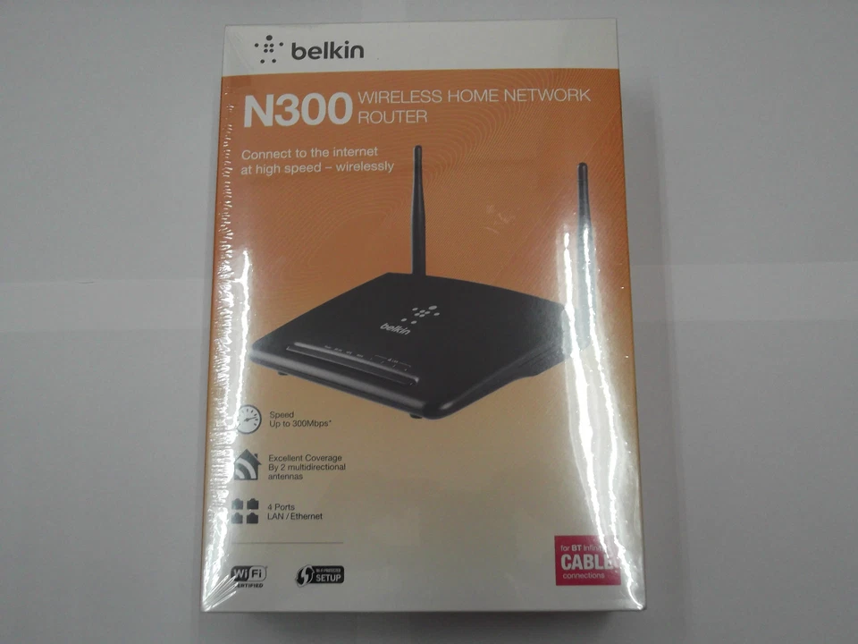 BELKIN N300 WIRELESS HOME NETWORK ROUTERN VELOCITA' FINO A 300Mbps, NUOVO - Immagine 1 di 1