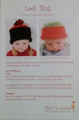 Pick Up Sticks Felted Hat Ladybug Four sizes Infant to Adult 8.5"x5.5" brochure - Image 1 of 3