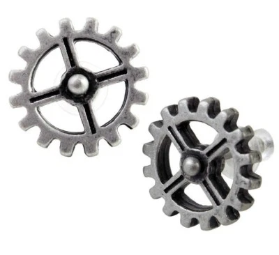 Par de pendientes de engranajes Steampunk Steampunk industrial gótico alquimia postes quirúrgicos E353 Foto 1 de 3