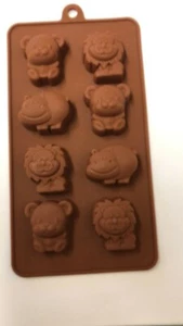 Lion Bear Hippo x 8 Silicone Chocolate Wax Melt Soap Jelly Ice Mould Baking - Picture 1 of 2
