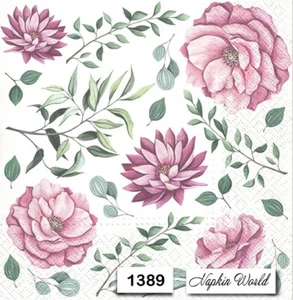 (1389) TWO Individual Paper LUNCHEON Decoupage Napkins - DAHLIA FLOWERS GREENERY - Picture 1 of 3