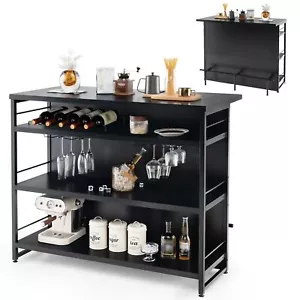 Industrial Wine Bar Cabinet Kitchen Storage Sideboard W/ Wine Rack Glass Holders - Picture 1 of 8