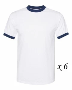 LOT 6 Augusta Sportswear 50/50 Jersey Knit Ringer T-Shirts #710 - Navy/White - L - Picture 1 of 1