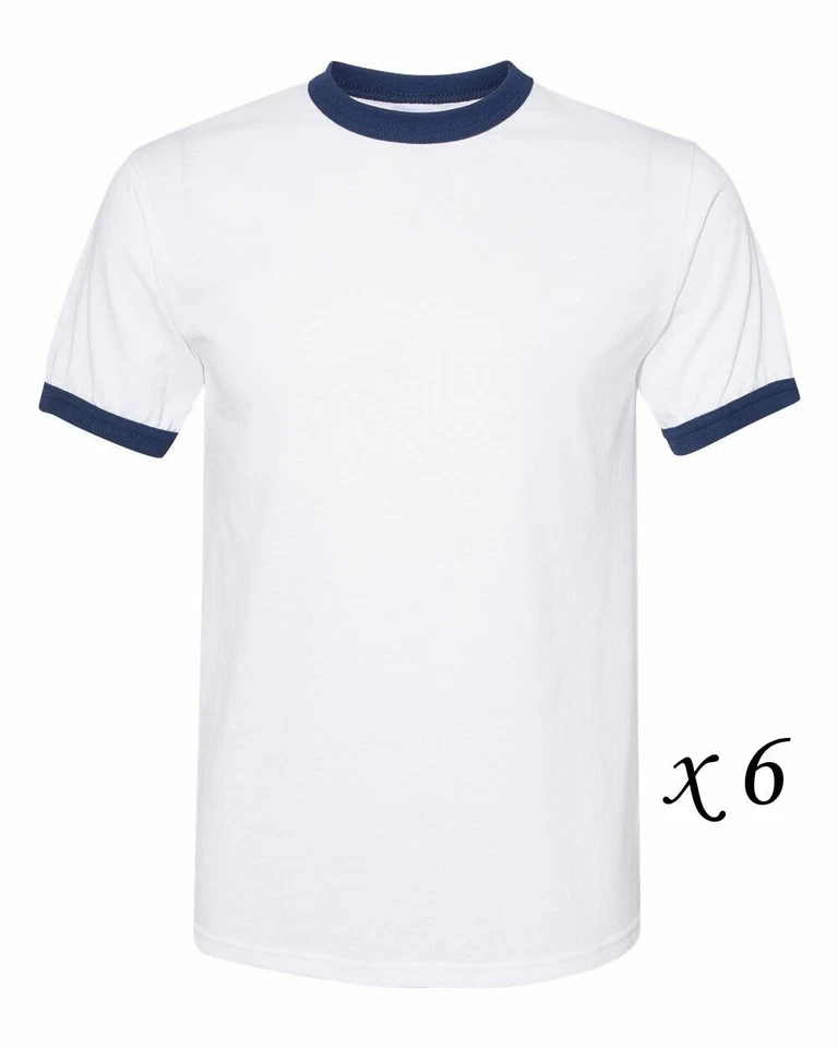 LOT 6 Augusta Sportswear 50/50 Jersey Knit Ringer T-Shirts #710 - Navy/White - L - Image 1 of 1