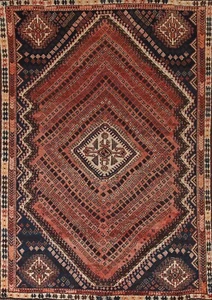 Vintage Geometric Tribal Abadeh Area Rug 5'x7' Wool Hand-knotted Nomad Carpet - Picture 1 of 12