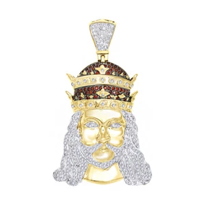 2.19 Ct Jesus Head Pendant Necklace Ruby & Simulated Diamond 14K Gold Plated - Picture 1 of 6