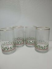 Vintage 4~ARBY'S HOLLY BERRY Christmas Glasses Tumblers 1983 Gold Rim set of 4