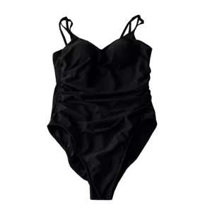 Costume da bagno nero da donna Tropical Escape taglia 16 one arricciati doppi cinturini - Foto 1 di 6