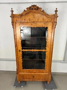 Antike Vitrine Schrank Holz Spätbiedermeier 19. Jh. Birke Furniert Regal Möbel - Bild 1 von 16