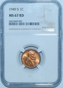 1949 S NGC MS67RD Red Lincoln Wheat Cent - Picture 1 of 2