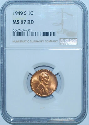 1949 S NGC MS67RD Red Lincoln Wheat Cent - Image 1 of 2
