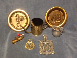 Metalware Lot ~ Plates Trivet Creamer Bottle Opener Watering Can - Picture 1 of 11