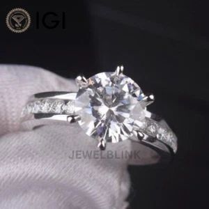 3 Carat Round Brilliant Cut Lab Grown Diamond Engagement Ring in 14K White Gold - Picture 1 of 16