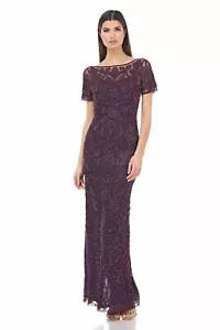NEW JS COLLECTIONS BEADED SOUTACHE MESH GOWN DRESS SIZE 8 $475 PLUM NORDSTROM - Picture 1 of 2
