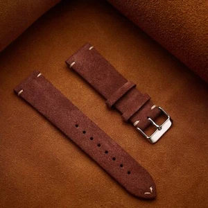 Suede Hand Stitched Genuine Leather Watch Band Strap 14/16/18/20/22mm Universal - Picture 1 of 19