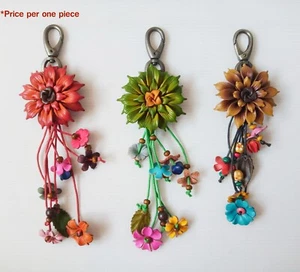 Llavero artesanal de cuero genuino con flores llavero cartera accesorios n.o 5-2 - Imagen 1 de 7