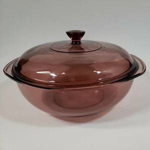Pyrex Glas Backgeschirr Schüssel D-28 2 Liter mit passendem Deckel 624C Cranberry Farbe - Bild 1 von 8