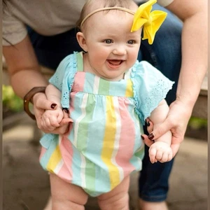 Matilda Jane Strampler Baby Mädchen Größe 12-18M Giggle Time Bubble gestreift Einteiler - Bild 1 von 10