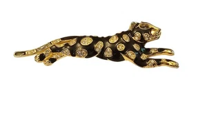 Spilla Trifari TM smalto nero strass gatto selvatico leopardo tigre pantera firmata - Foto 1 di 9