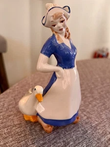 Vintage Brayton Laguna California Pottery Dutch Girl with Goose Figurine - Picture 1 of 12