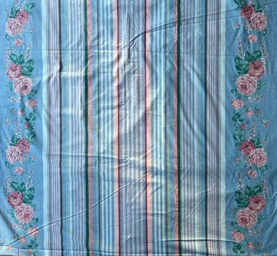 Tecido Waverly Serigrafia "Blaze" Rosas 8 Jardas Azul Rosa Listras Verdes Flores - Imagem 1 de 4