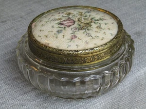 Vintage Glass Powder Jar Needlework Embroidery Lid Regent Products England - Picture 1 of 10
