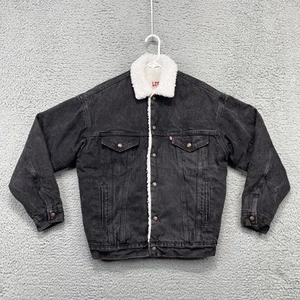 VTG Levi's Trucker Jacket Mens Small Black Denim Sherpa Lined Made USA 80s 90s - Picture 1 of 17