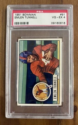 Bowman #91 1951 Emlen Tunnell Giants-FB RC HOF PSA 4 - En muy buena condición/ex novato Foto 1 de 2