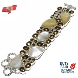 Black Friday Sale Genuine Mother Of Pearl Smokey 925 Silver Chain Boho Bracelet - Picture 1 of 7