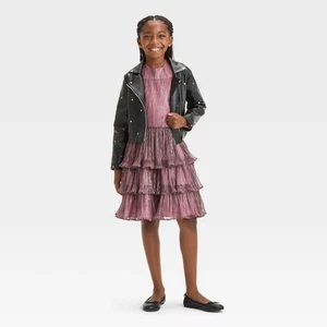Girls' FAO Schwarz Leather Jacket & Dress Set - Black L - Picture 1 of 4