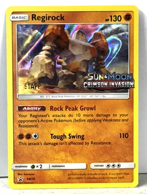 Pokemon SM Crimson Invasion Regirock STAFF Gold Foil Stamp Prerelease Promo Card - Image 1 of 4