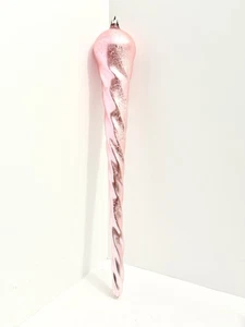 Vintage Twisted Icicle Teardrop Glass Christmas Germany Fortunoff Pink Victorian - Bild 1 von 11
