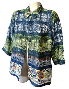 Koret Hawaiin Floral Print Navy Green Clueless Preppy Blouse Women Vtg Pl Petite - Picture 1 of 5