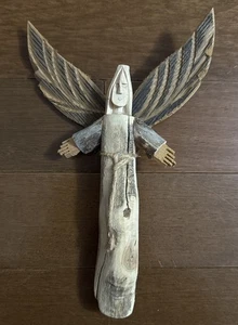 Hector Rascon Holz Engel Volkskunst signiert handgeschnitzt Unikat signiert 9,5" L - Bild 1 von 8