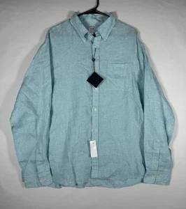 NWT Brooks Brothers Linen Shirt Men XL Teal Button Down Baird McNutt Preppy $148 - Picture 1 of 9