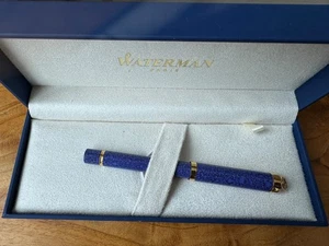 Waterman Lady Charlotte Marble Blue Clipless Ring Top Ball Pen  - Made in France - Picture 1 of 9