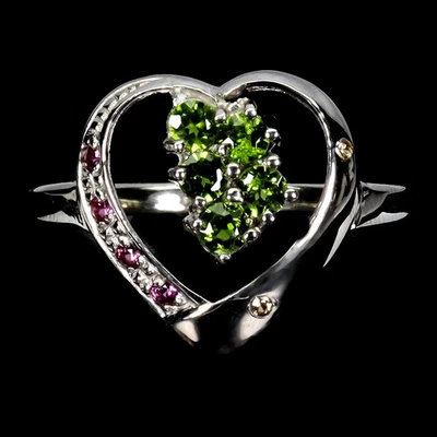 Anillo de plata de ley 925 redondo cromo diopsido zafiro piedras preciosas joyería talla 8,5 Foto 1 de 4