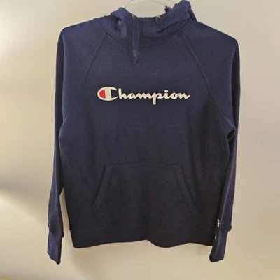 Champion Sudadera con Capucha Azul Marino Para Mujer Mediana Clásica Logo Pullover Athleisure Foto 1 de 4