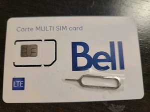 Carte SIM 3 en 1 multi triple coupe 3G 4G LTE postpayée nano neuve Bell Canada - Photo 1 sur 1