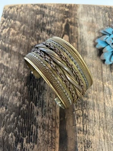 Vintage Messing Manschette Armband Kette Seil Details - Bild 1 von 7