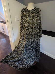 Zara Chiffon Black Metallic Thread Boho Tiered Floaty Midi Maxi Dress Large VGC - Picture 1 of 15