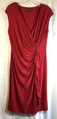Vestido American Living vermelho envoltório falso poliéster manga curta tamanho 14 - Imagem 1 de 4