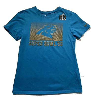 Carolina Panthers Juniors Womens Small Superbowl 50 Blue The Nike Tee T-Shirt - Image 1 of 4