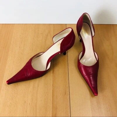VERSACE Gianni Pointed Toe d'Orsey Red Leather Suede Pumps EU 37 - Image 1 of 4