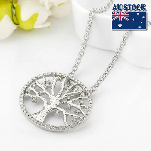 Collar colgante con dije de cristal con incrustaciones de árbol antiguo relleno de oro blanco de 18 quilates Foto 1 de 1