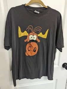 VTG 90's 1993 Bullwinkle Moose TACO BELL PROMO Destroyed Grunge Black T-Shirt XL - Picture 1 of 4
