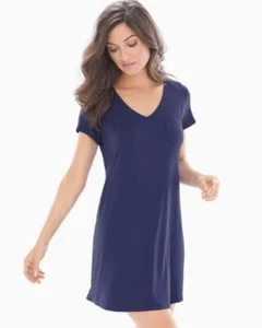Soma Dark Navy Soft V Neck Pocket Short Sleeve Cool Nights Sleep Shirt Dress M - Picture 1 of 4