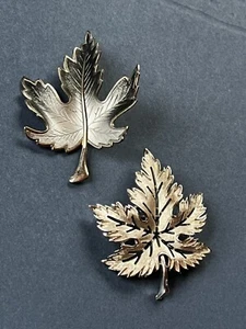 Vintage Lot of Black & Gray Enamel & Trifari Signed Silvertone Cut-out Maple Lea - Picture 1 of 14